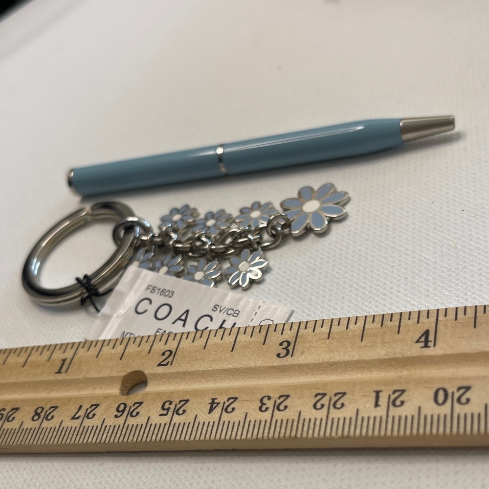 Coach Silver and Blue Floral Keychain with Coach Pen - Picture 3 of 7